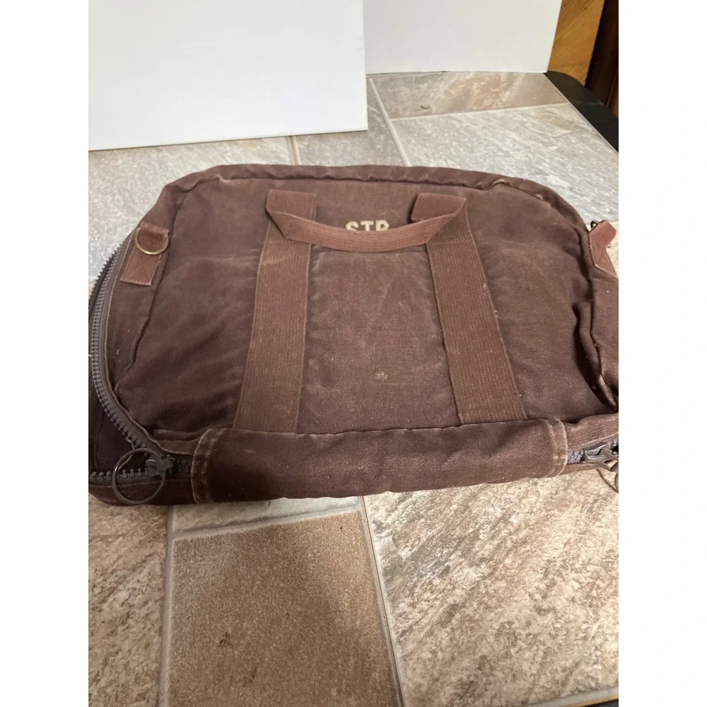 Lands End Square Rigger Vintage Brown Canvas Briefcase Laptop Bag Monogram TEB